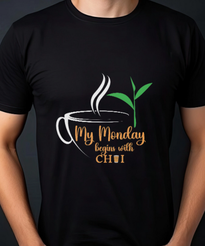 Printed T shirts for tea lovers |My Monday begins with chai|