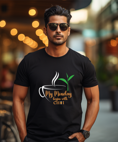 Printed T shirts for tea lovers |My Monday begins with chai|