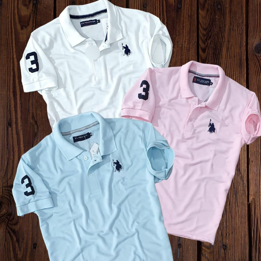 Cotton Solid Half Sleeves Mens Polo T-Shirt (Pack Of 3)